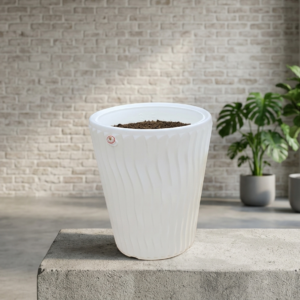 ZigZag Plastic Tower Pot| 12" Inch| White Colour| Suitable for Indoor & Outdoor
