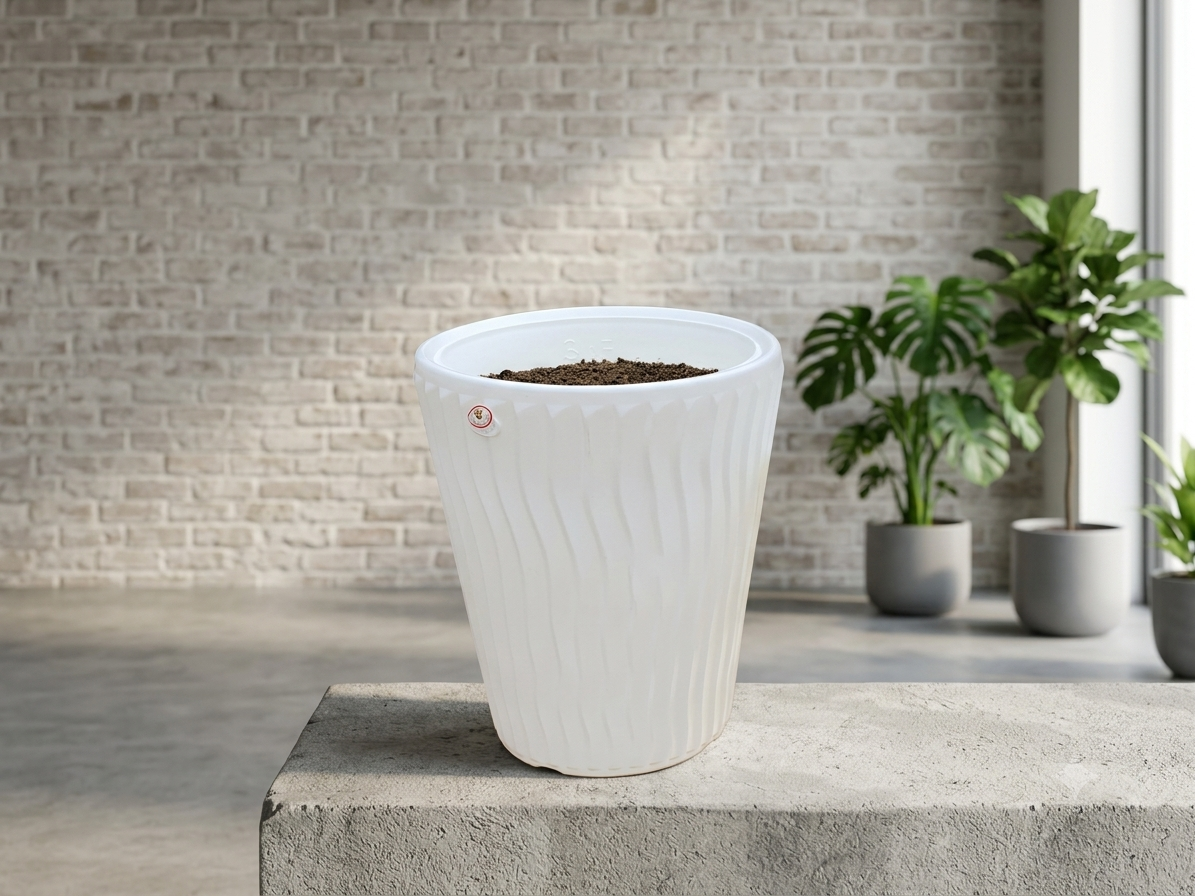 ZigZag Plastic Tower Pot| 12" Inch| White Colour| Suitable for Indoor & Outdoor