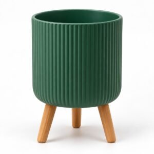 Ribbed Leg Planter 9 inch- Emerald Green